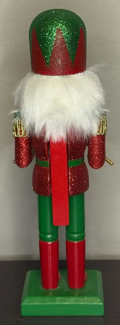 Vintage Drummer Nutcracker, Red and Green Glitter Festive Christmas Decor 10”
